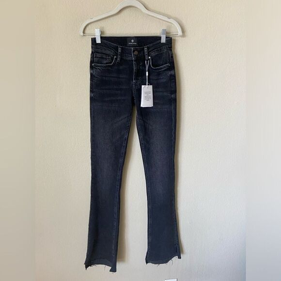 NWT Anine Bing Tristen Skinny Black Jeans Stoned Flare Mid Rise Size 23 - Picture 7 of 12